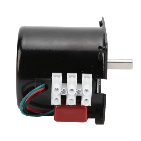 Heavy Duty 14 Watt Ac Synchronous Motor With High Torsion Metal Gears And Pure Copper Coil For Smooth Central Shaft Bracket Automated Industry Use at 110rpms side view image showing motor connections and wiring.