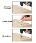 Image showing installation steps for 1300 Piece Wood Screw Kit Featuring M2 M2.5 M3 Flat Head Self Tapping Design.