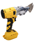 Jiawu Cordless Electric Metal Shears With 360 Degree Rotating Head, yellow and black design, battery powered sheet metal cutter.