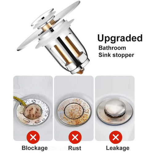 2 Pack Universal Bathroom Sink Stopper For 1.1 To 1.5 Inch Drain Holes, Pop Up Strainer with Hair Catcher, anti-clogging design
