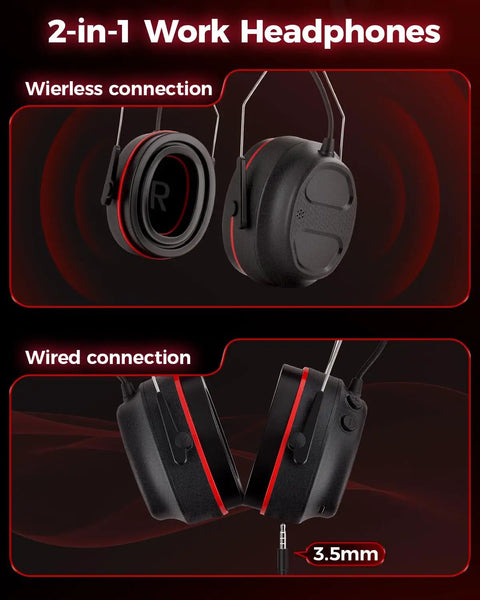 Bluetooth Hearing Protection Earmuffs With 4X Sound Amplification Gel Cushioned Ears 30dB Noise Reduction 2-in-1 view