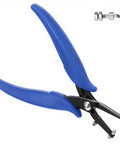 One Sixteenth Inch Round Hole Punch Pliers For Sheet Metal And Leather Crafting, blue handle, 1.5mm punch, steel, side view with extra part