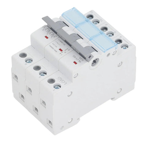 Manual Transfer Switch For 400VAC 63A 3 Pole DIN Rail Mount Isolating Circuit Breaker, IP20 Rated, Flame Retardant Silver