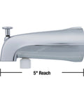 Chrome Diverter Tub Spout With Handheld Shower Fitting, Universal Fit For Most Bathtubs, side view showing 5-inch reach