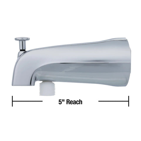 Chrome Diverter Tub Spout With Handheld Shower Fitting, Universal Fit For Most Bathtubs, side view showing 5-inch reach
