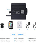 16W Dope Twinkle And Sound Mode RGBW Fiber Optic Star Ceiling Light Kit components including remote and connectors.