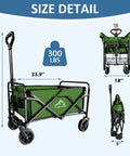 Collapsible Utility Cart Folding Wagon With 320 Lbs Capacity, Lightweight Rolling Cart, green, shown folded and open