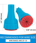 Waterproof Landscape Wire Connectors For 20 To 10 AWG 25 Pack UL Listed shown in blue with dimensions, suitable for outdoor use.