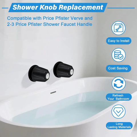 Matte Black Shower Knob Set For Verve Tub And Shower Handles 2 Piece Replacement Must Have 12 Tooth 9.5mm Valve Stem Hot Cold