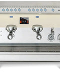 Front view of Pro Grade 3 Group Espresso Machine With Deep Crema Pump Pressure Gauge 3 Digit Touch Display Dispensing Counter