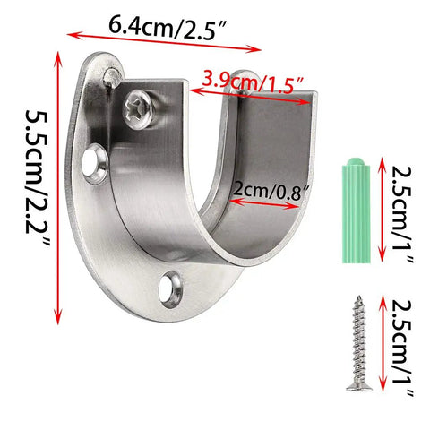Top Shelf Four Pack Of Closet Rod End Supports And Brackets Secure 1 Half Inch Poles In Sleek Silver featuring dimensions and included hardware.