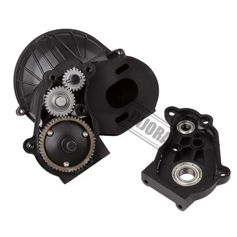 Black Complete Gearbox Transmission For One Tenth Scale Axial SCX10 II 90046 RC Crawler, durable nylon casing, exposed gears