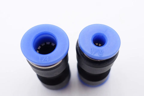 Push To Connect Fitting One Quarter Inch Tube Outer Diameter To One Eighth Inch Tube Outer Diameter Reducer For Pneumatic Air And Water Lines Easy Install Straight Union Two Way Connector Pack Of Five, top view of connectors