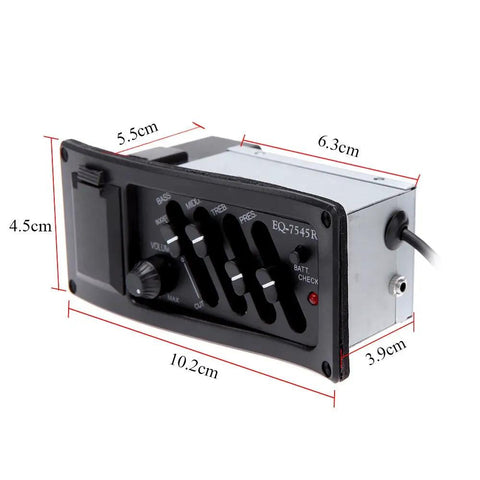 Four Band Piezo Acoustic Guitar Preamp With Built In Equalizer And Tuner Under Saddle Pickup for Loud Clear Tone dimensions view