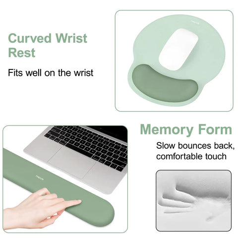 Ergonomic Keyboard And Mouse Wrist Rest Set With Circle Curved Mouse Pad And Coaster, Non Slip Base, Soft Cloth Cover And Silicone Lining