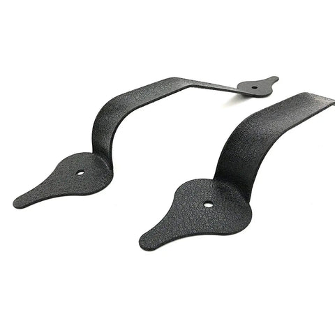 Heavy Duty Steel Garage Door Handle Hinges 6 Pcs Set, two black steel hinges showcasing durable design for garage door installations.