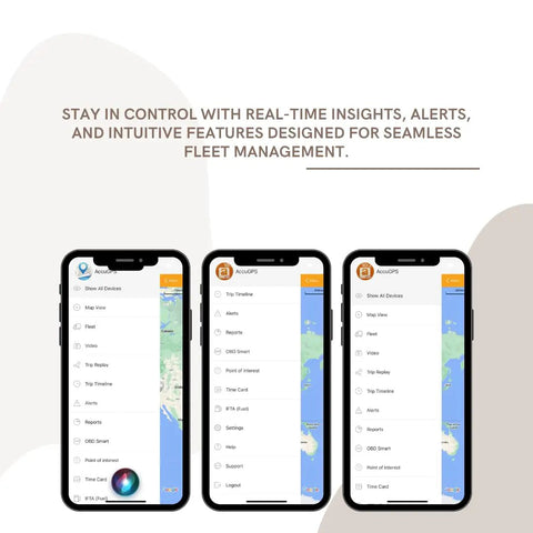 Badass Magnetic GPS Asset Tracker With Rock Solid 10000 Mah Battery For Plug And Play Real Time Location Monitoring And Sleek Waterproof Build Reliably Ready To Roll displayed on three smartphones showing tracking interface.