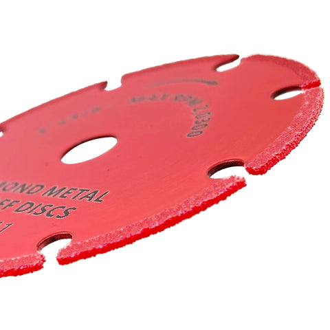 Red 3-inch diamond-cut off wheel for metal with 3/8-inch arbor, for cutting rebar and angle iron