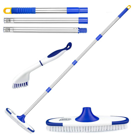 Long Handle Floor Scrub Brush 53 Inch Deck And Grout Cleaner Kit for Tile Marble Stone Bathroom Patio Garage and Outdoor Floors