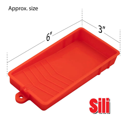 Red silicone tray for glue application, 6x3 inch, part of the Silicone Glue Roller And Tray Set For Arts Crafts And Woodworking.