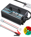 Beefy 14.6V LiFePO4 Battery Charger, 40A Fast Wake Up for 12.8V Deep Cycle LiFePO4 Batteries, 0V Wake Up, Three-Connector Kit