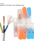 Front view of 10 Pack Lever Wire Nut Connectors 2 In 4 Out Quick Wiring Connector Set 0.5 To 6mm² Copper Conductor 41A 450V