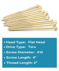 Heavy Duty Deck Screws And Exterior Wood Fasteners For Pressure Treated Lumber, 4 inch carbon steel screws with tan coating.