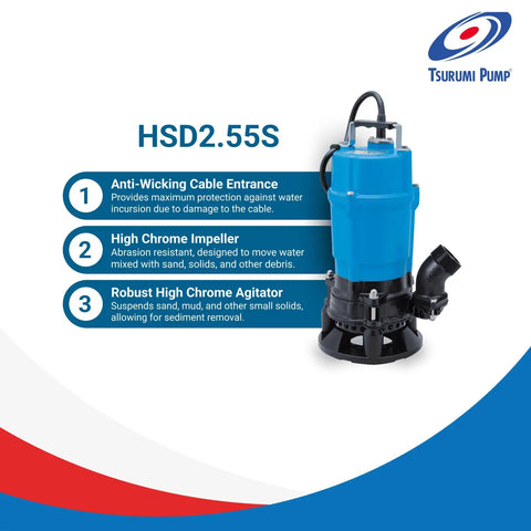 No Nonsense Submersible Slurry Pump With Agitator 3/4 HP 115 V Two Inch Discharge for mud and sand removal.