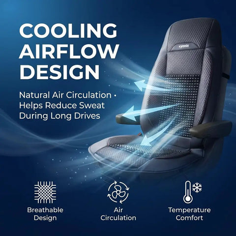 Beaded Cooling Seat Cover for Semi Trucks With Back Support And Anti Sweat Comfort Cushion showing airflow for long drives