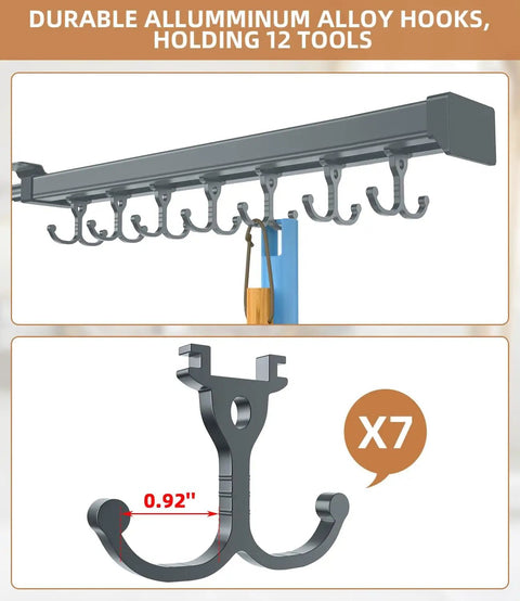 Pull Out Broom And Mop Holder With Sliding Double Row Hooks Multifunctional Wall Or Cabinet Storage Organizer Aluminum
