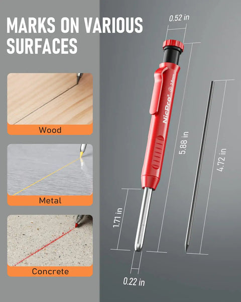 Slick Mechanical Carpenter Pencils Kit With Heavy Duty Construction Marking Tools on wood, metal, and concrete surfaces.