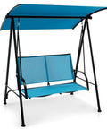 Outdoor Patio Swing For Two With Adjustable Canopy Heavy Duty Metal Frame Breathable Seat Fabric Cozy Loveseat Swing