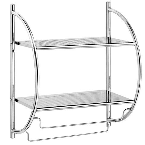 Wall Mount Two Tier Bathroom Shelf With Towel Bars Chrome Rustproof Finish 18 Inch Wide 22 Inch High Space Saving Bathroom Organizer