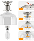Installation steps for Semi Flush Mount Ceiling Light with Clear Glass Shade in Brushed Nickel Finish, showing wiring and assembly.