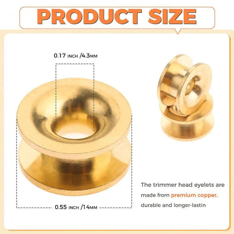 Beefy Metal Eyelets Kit For Universal Grass Trimmer Heads 5 Pack Sleeve Eyelets Replacement Parts For Lawn Care Garden Maintenance And Yard Work Fits Most Brands, 0.55 in/14 mm copper eyelet