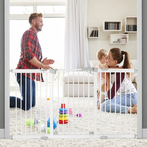 Extra Wide 57 To 59.8 Inch Baby Gate For Doorways And Stairs, Pressure Mount, parents with child behind gate