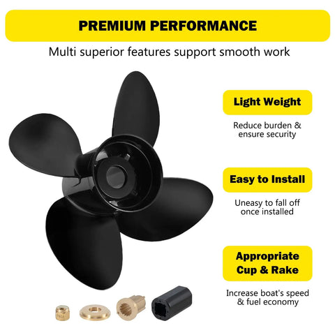Hub Kit Included 15 Inch 15 Pitch Aluminum Outboard Propeller Four Blade Right Hand Rotation with installation features