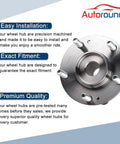 Wheel Hub And Bearing Assembly 513420 Front Or Rear 5 Lug With ABS For Hyundai And Kia 2017 2023 Elantra Forte Kona Ioniq Niro Seltos Veloster Elantra GT, shown with installation and fitment details backdrop.