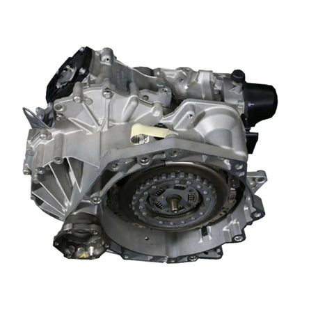 DQ200 7 Speed Automatic Transmission Assembly With Mechatronic and Dual Clutch, metallic design, side view, for Audi and Volkswagen.