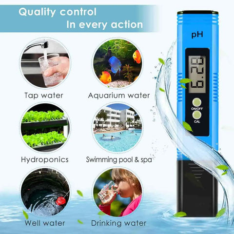 Super Accurate PH Meter 0.01 Digital PH Tester for Water, Hydroponics, Aquaculture, Lab and Pool showing usage examples