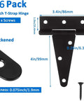 Top Shelf 6 Pack Of 4 Inch T Strap Hinges Straight Up Built Tough Gate Hardware With Included Screws Rock Solid Barn Door And Shed Mounts Rust Proof Black Finish, 4 inch hinge with screws.