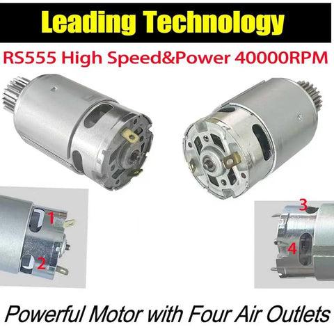 Boost Your Ride On With A 24V RS555 Motor Upgrade, 40000RPM, 23T Pinion, four-hole heatsink, pure copper windings, side view