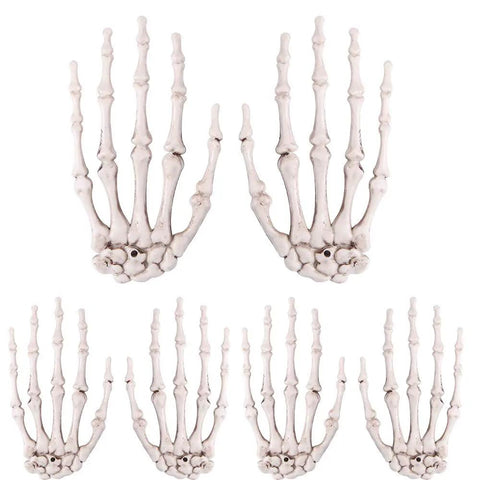 Six Pack Halloween Skeleton Hands Set Realistic Plastic Skeleton Hands for Spooky Decor Right and Left Hands six props