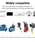 Badass 10000W Power Inverter Transforms 24V 48V 60V Batteries Into 110V 220V AC Output Featuring A Slick LCD Display with various appliances.