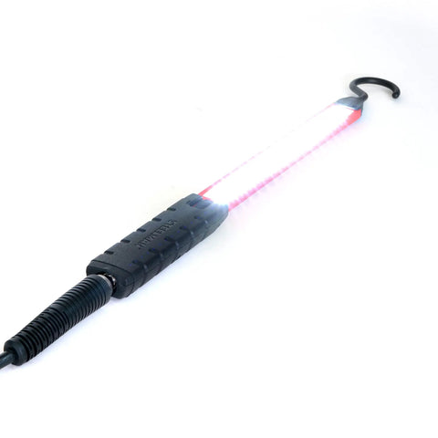 Beast 500 Lumen LED Shop Light, Ultra Slim With 40 Foot Retractable Cord Reel, Magnetic Mount, UV And Weather Resistant, displayed on hook.