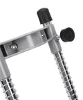 Close-up of Portable Drill Guide With 90 Adjustable Drill Press Attachment showing aluminum and cast iron parts.
