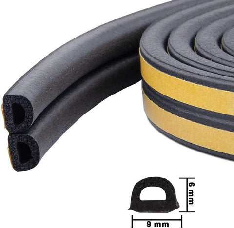 Tough As Nails Weather Stripping Door Seal Strip Designed To Snap Tight Against Gaps While Blocking Chills Noise And Dust Perfect For Hassle Free Window Insulation Upgrades In Classic Black, showing EPDM foam D shape with dimensions.