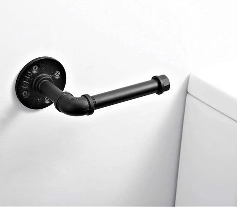 Heavy Duty Industrial Pipe Toilet Paper Holder And Towel Rack, Rustic Farmhouse Wall Mount Iron Paper Roll Holder In Matte Black