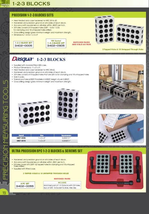 Front view of HHIP 3402-0058 1-2-3 block with no holes; solid metal alignment block.