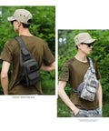 Man wearing versatile sling bag crossbody backpack for men lightweight 20L daypack for hiking travel, two color options depicted